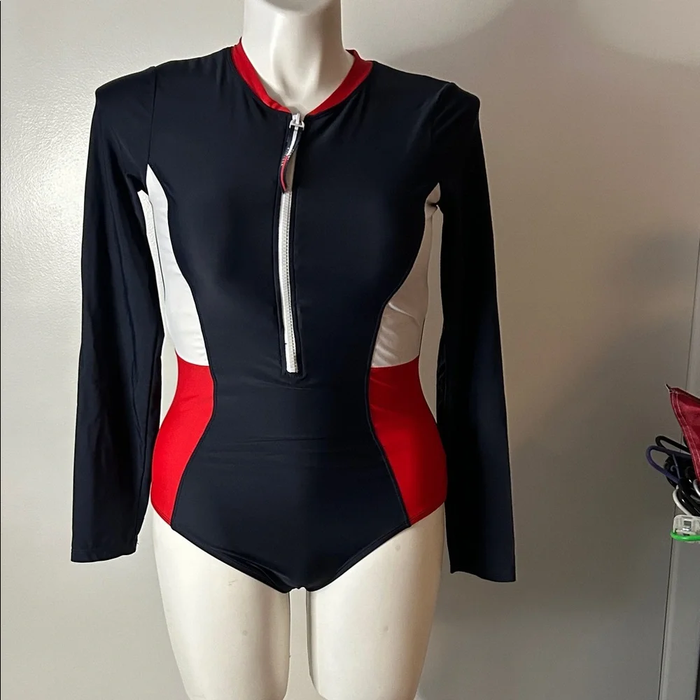 Tommy Hilfiger Long Sleeve Colorblock Swimsuit - Picture 2 of 4